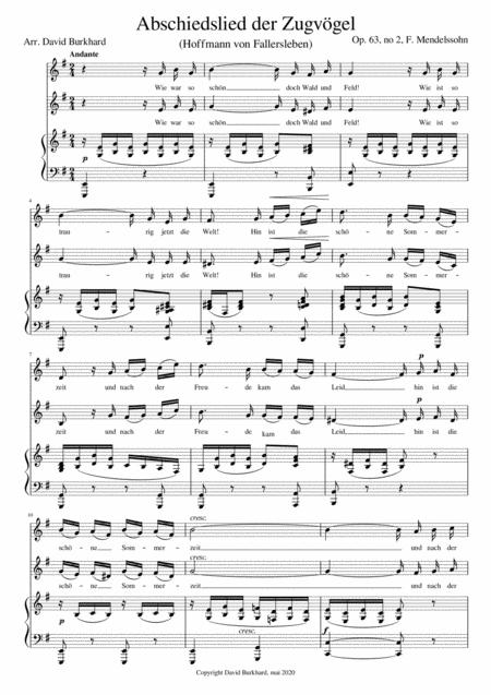 Free Sheet Music Mendelssohn Abschiedslied Der Zuvgel Low Voices