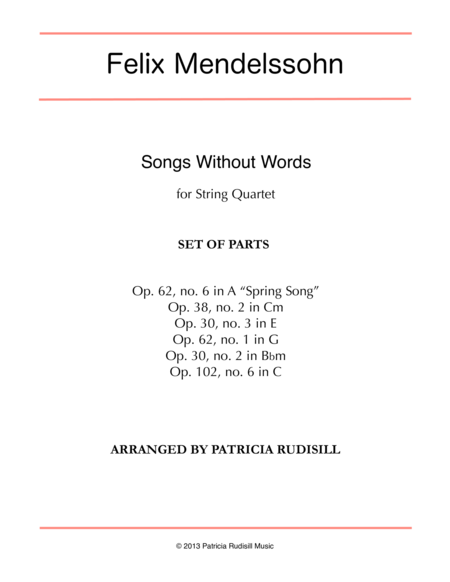 Free Sheet Music Mendelssohn Songs Without Words Arr For String Quartet