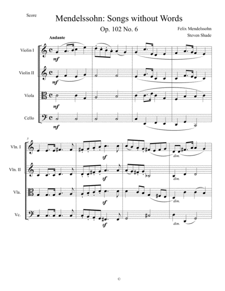 Mendelssohn Songs Without Words Op 102 No 6 Sheet Music