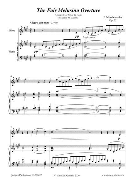 Mendelssohn The Fair Melusina Overture Op 32 For Oboe Piano Sheet Music