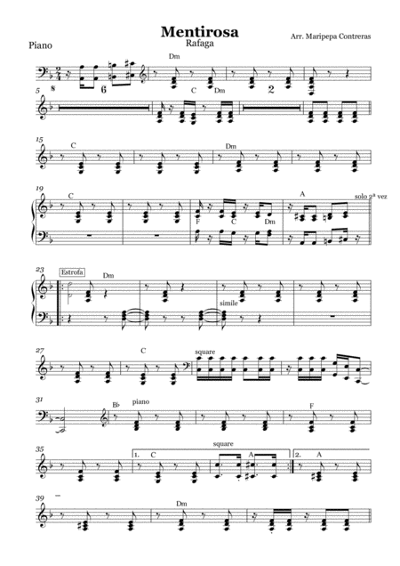 Free Sheet Music Mentirosa Rfaga Piano Part