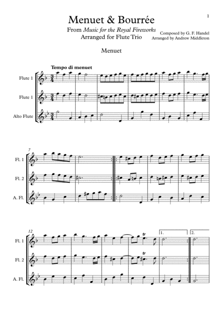 Free Sheet Music Menuet Bourree For Saxophone Trio