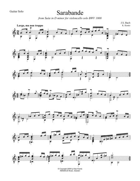 Menuet From Suite No 2 Bwv 1008 For Guitar Solo Sheet Music