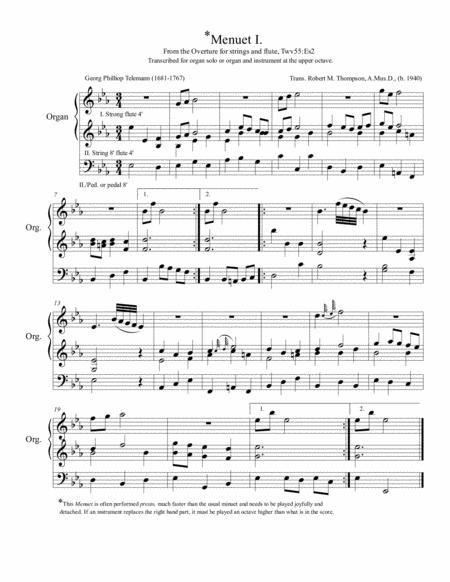 Menuet I For Organ Transcribed For An Overture For Strings Recorder And Continuo Sheet Music