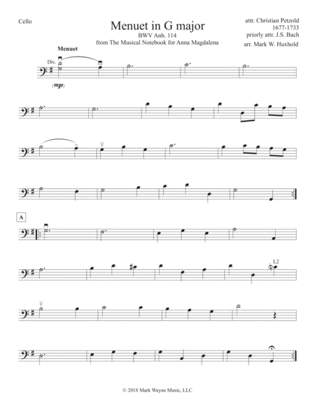 Menuet In G Major Bwv 114 Sheet Music