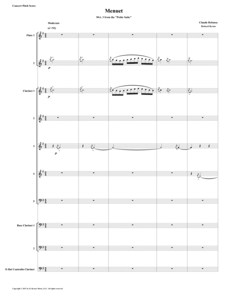 Menuet Mvt 3 From Debussys Petite Suite For Clarinet Octet 2 Flutes Sheet Music