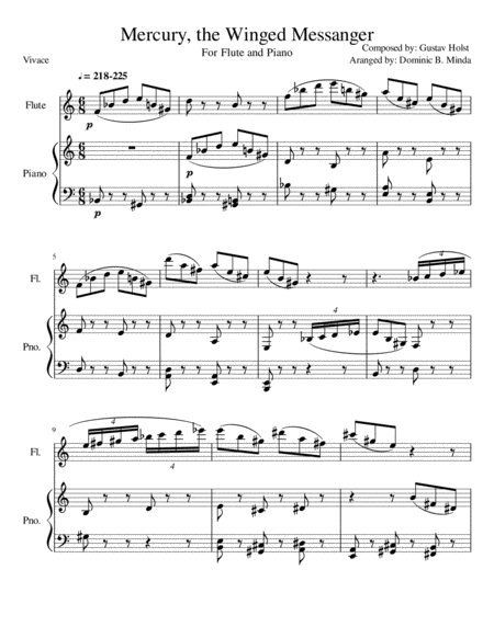 Free Sheet Music Mercury From The Planets For Flute And Piano