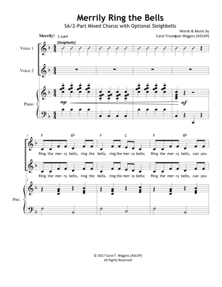 Free Sheet Music Merrily Ring The Bells 2 Part