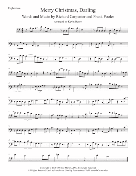 Free Sheet Music Merry Christmas Darling Easy Key Of C Euphonium