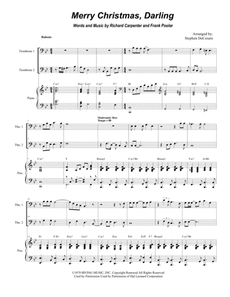 Merry Christmas Darling Trombone Duet Sheet Music