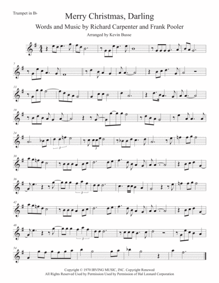 Free Sheet Music Merry Christmas Darling Trumpet