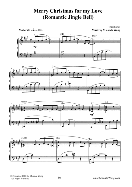 Merry Christmas For My Love Romantic Jingle Bells Piano Solo In A Major Sheet Music