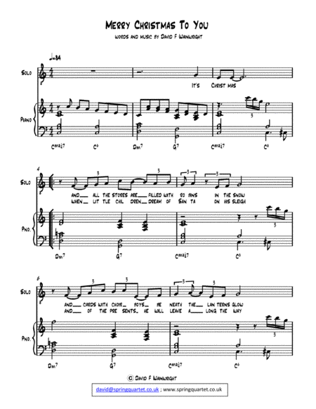 Free Sheet Music Merry Christmas To You For Solo Voice And Piano With Mp3