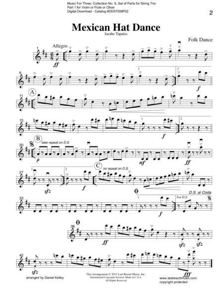 Mexican Hat Dance Jarabe Tapatio For String Trio Or Wind Trio Sheet Music