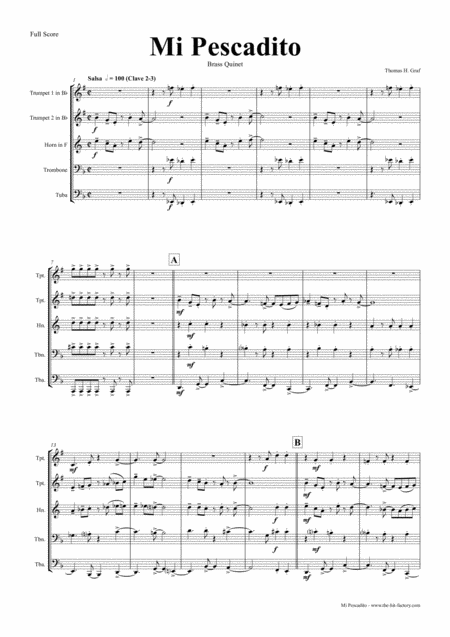 Free Sheet Music Mi Pescadito Salsa Brass Quintet