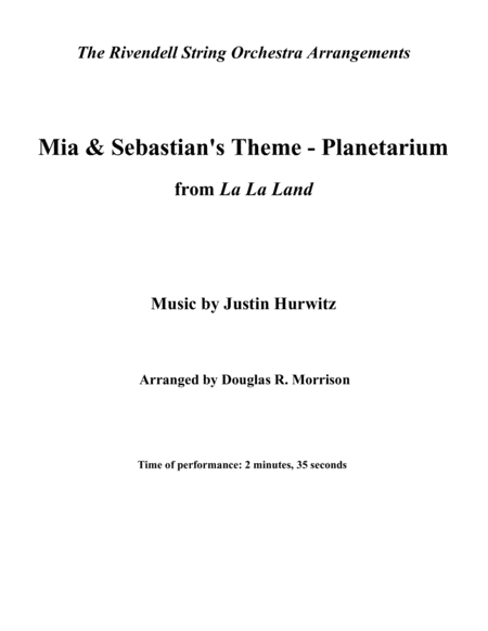 Mia Sebastians Theme Planetarium Sheet Music