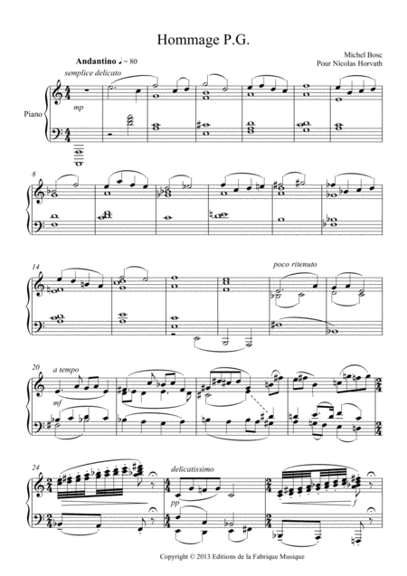 Michel Bosc Hommage Phil Glass For Piano Sheet Music