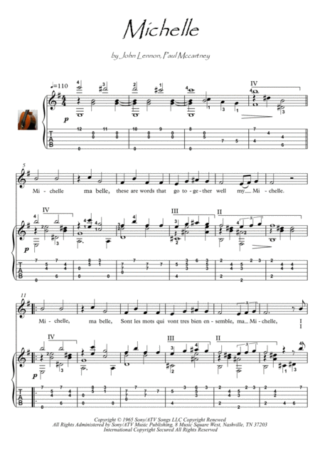 Free Sheet Music Michelle By Beatles Love Ballad Guitar Fingerstyle