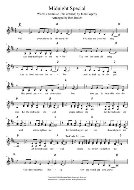 Free Sheet Music Midnight Special