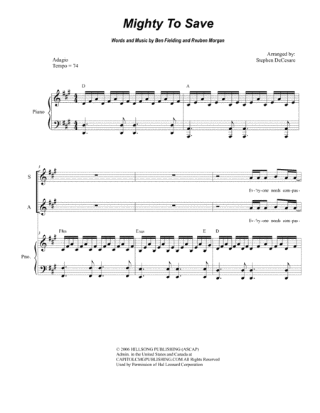 Mighty To Save For Vocal Quartet Satb Sheet Music