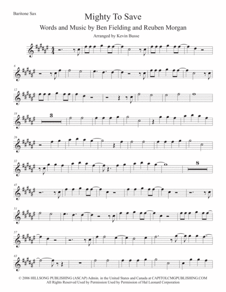 Free Sheet Music Mighty To Save Original Key Bari Sax