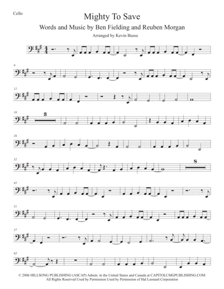 Free Sheet Music Mighty To Save Original Key Cello