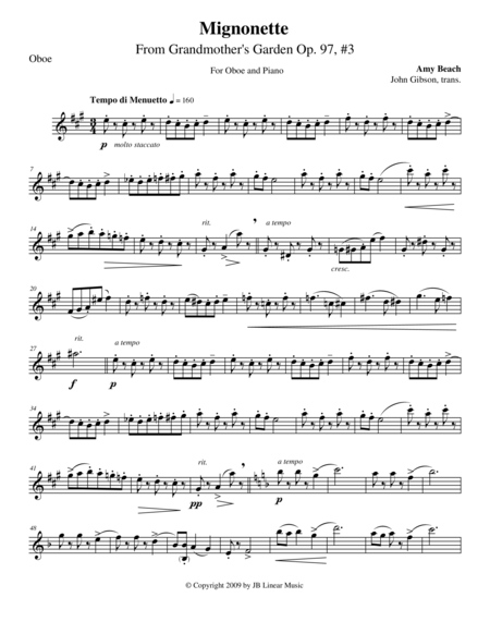 Free Sheet Music Mignonette By Amy Beach For Oboe And Piano