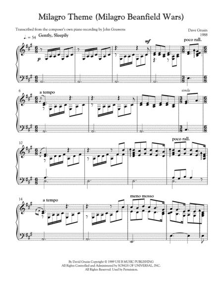 Free Sheet Music Milagro Theme From Milagro Beanfield War