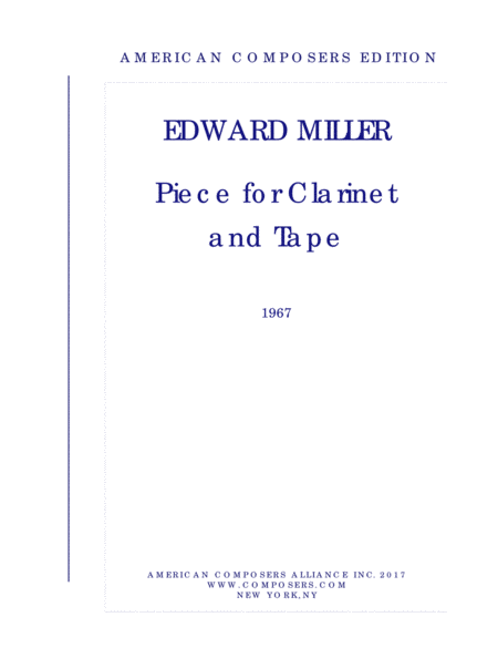 Millere Piece For Clarinet And Tape Sheet Music