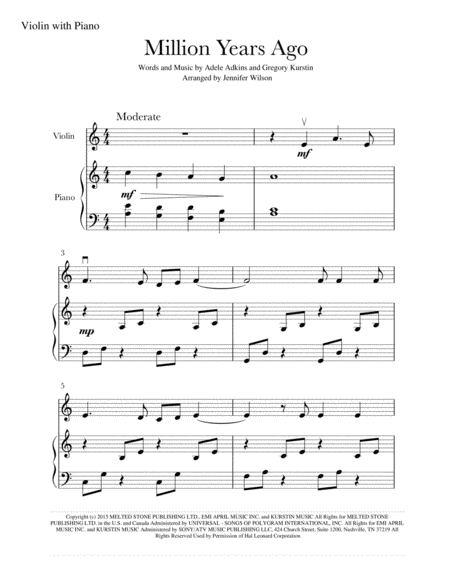 Million Years Ago Solo Violin Piano Sheet Music