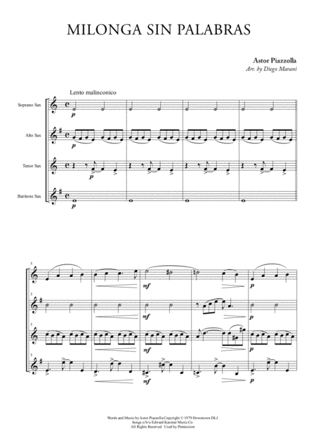 Free Sheet Music Milonga Sin Palabras For Saxophone Quartet