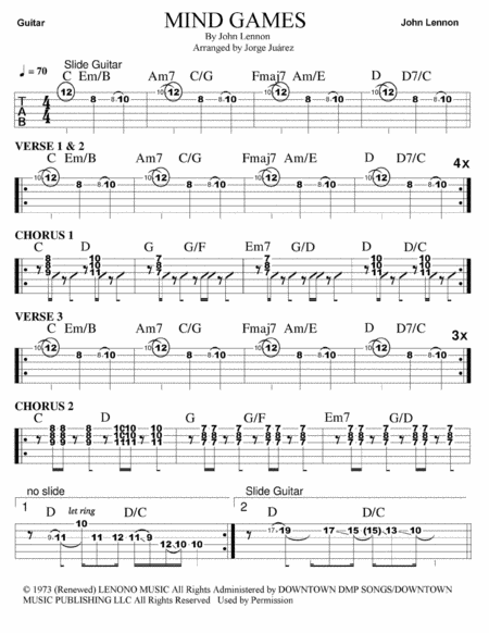 Mind Games Guitar Tab Sheet Music