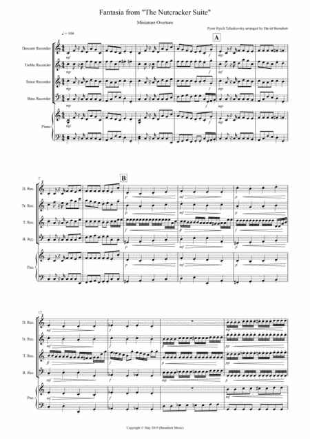 Miniature Overture Fantasia From Nutcracker For Recorder Quartet Sheet Music