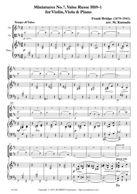 Free Sheet Music Miniatures No 7 Valse Russe H89 1 For Violin Viola Piano