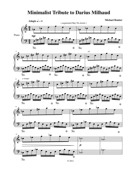 Minimalist Tribute To Darius Milhaud For Piano Solo From Three Minimalist Tributes Sheet Music