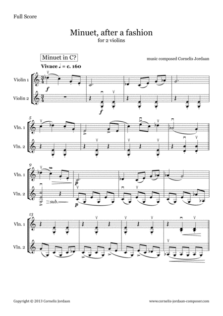 Free Sheet Music Minuet After A Fashion For 2 Violins