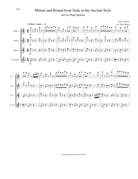 Free Sheet Music Minuet And Round From D Indy Suite In The Ancient Style Set For Flute Quartet