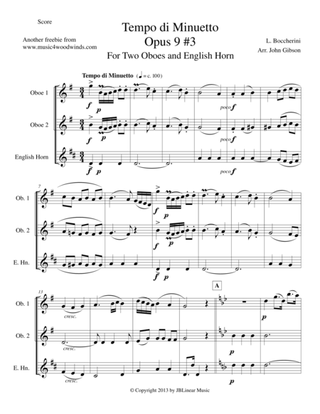 Free Sheet Music Minuet For Oboe And English Horn Trio