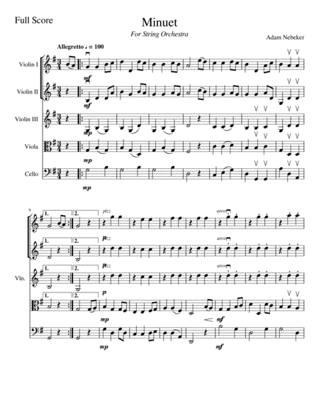 Free Sheet Music Minuet For String Orchestra
