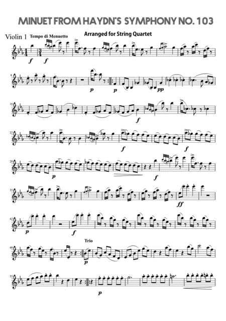 Minuet From Haydns Symphony No 103 First Violin Sheet Music