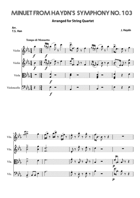 Minuet From Haydns Symphony No 103 Sheet Music