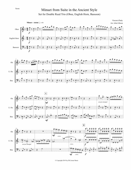 Minuet From Suite In The Ancient Style For Oboe English Horn And Bassoon Sheet Music