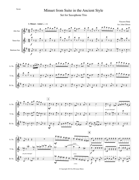 Minuet From Suite In The Ancient Style Set For Saxophone Trio Sheet Music