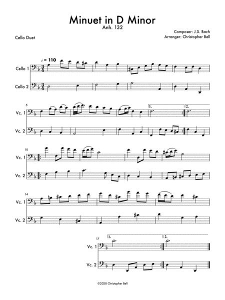 Free Sheet Music Minuet In D Minor Anh 132 Cello Duet