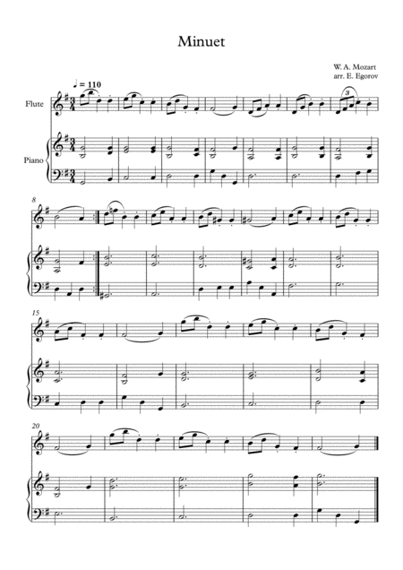 Minuet In F Major Wolfgang Amadeus Mozart For Flute Piano Sheet Music