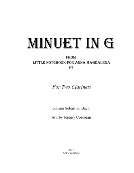 Minuet In G For Two Clarinets Sheet Music