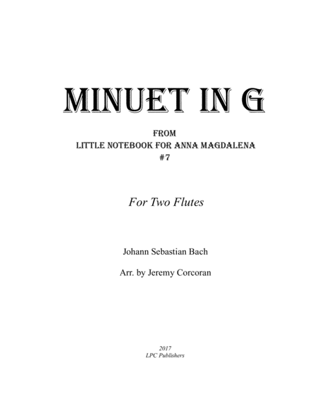 Free Sheet Music Minuet In G For Two Flutes