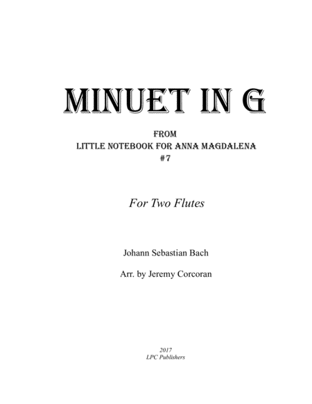 Minuet In G For Two Flutes Sheet Music