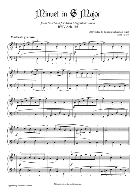 Free Sheet Music Minuet In G Major Bvw Anh 116 By Js Bach