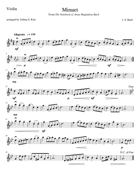 Minuet In G Major For String Trio From Notebook Of Anna Magdalena Bach Sheet Music